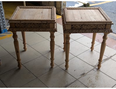 St Barts Side Tables, timber, decorative flower de...