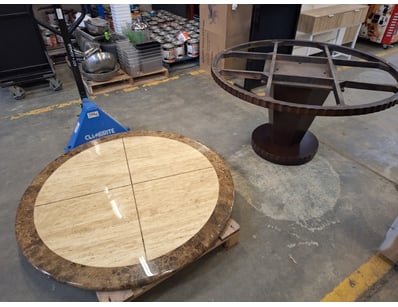 Round Table, Ceramic & Timber Style, Brown Finish...