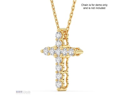 1.05 CARATS YELLOW GOLD LAB GROWN DIAMOND CROSS PE...