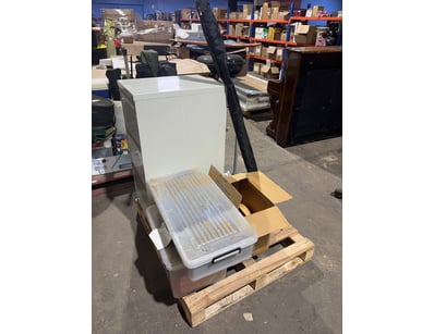 Mixed pallet lot, including filing cabinet, homewa...