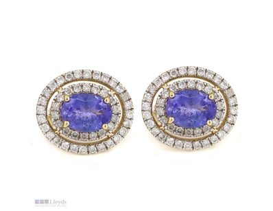 14K YELLOW GOLD, TANZANITE AND DIAMOND, DOUBLE HAL...