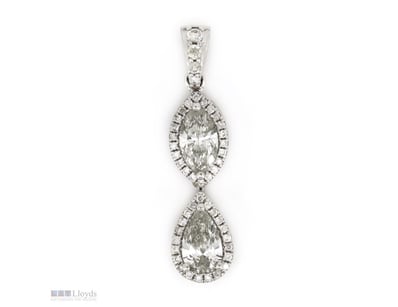 14K WHITE GOLD AND DIAMOND, DOUBLE DROP HALO PENDA...