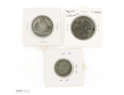 3 X 1940-1958 COINS. 1 X 1940 HALF CROWN, 1 X 1947...