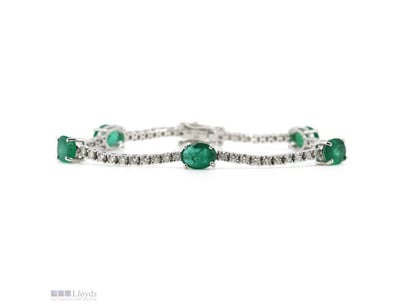14K WHITE GOLD, 5.39CT TSW EMERALD AND DIAMOND, LI...