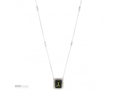 14K WHITE GOLD, GREEN TOURMALINE AND DIAMOND, HALO...