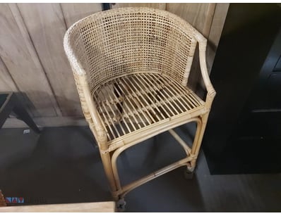 Natural woven rattan barrel chair with bentwood fr...