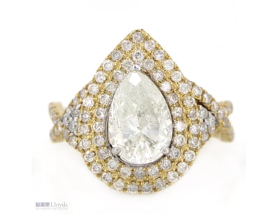 14K YELLOW/WHITE GOLD AND DIAMOND, DOUBLE HALO TWI...