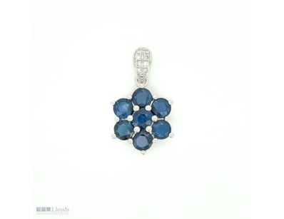 9CT WHITE GOLD CEYLON SAPPHIRE AND DIAMOND FLORAL ...
