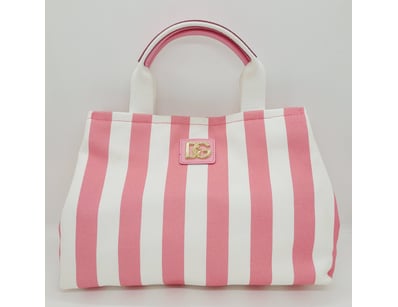 DOLCE & GABBANA PINK AND WHITE STRIPED CANVAS TOTE...