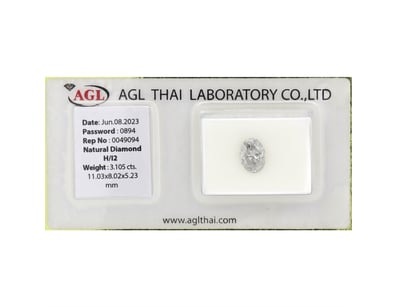 3.105CT CERTIFIED, NATURAL DIAMOND     

Oval Bril...