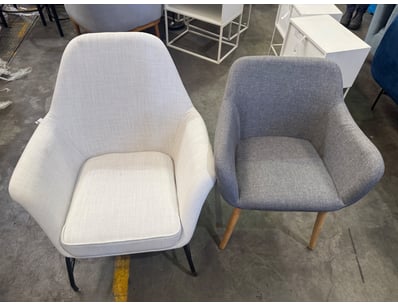 Pair of contemporary upholstered armchairs featuri...