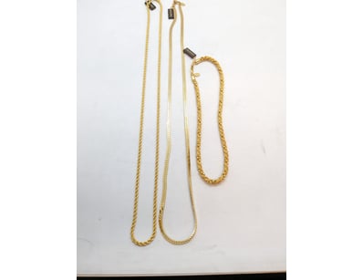 THREE FAUX GOLD CHAIN NECKLACES

Markings: Stamp...