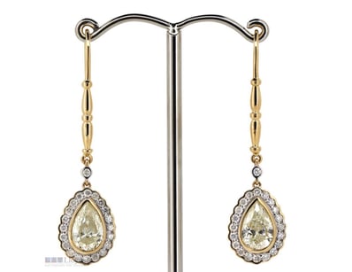 14K YELLOW GOLD AND DIAMOND, HALO DROP EARRINGS.  ...