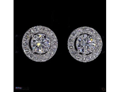 3.01 CT ROUND HALO STUD EARRINGS IN 18KT WHITE GOL...
