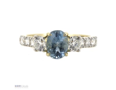 14K YELLOW GOLD, AQUAMARINE AND DIAMOND, TRILOGY R...