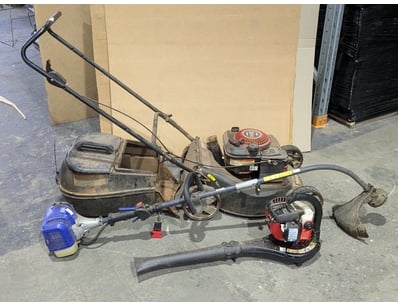 Garden tools, including a Masport lawn mower, Vict...