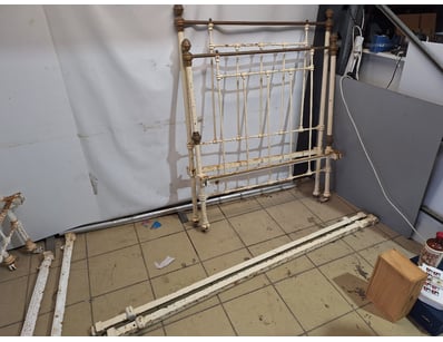 Bed Frame, Metal Style, Yellow & Bronze


