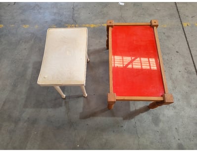 Pair of vintage upholstered benches featuring cont...