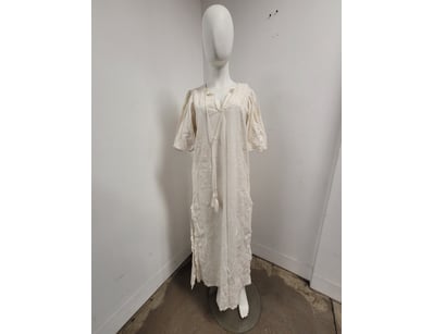 SCARLETT POPPIES CREAM LINEN EMBROIDERED KAFTAN RO...