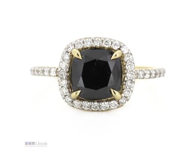 14K YELLOW GOLD, BLACK DIAMOND AND DIAMOND, HALO R...