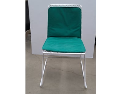 Outdoor dining chairs, white metal frame, green se...