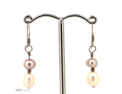 STERLING SILVER AND PINK AND WHITE PEARL, DROP EAR...