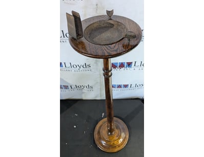 WOODEN OAK SMOKING STAND WITH MATCHBOX AND CIGARET...
