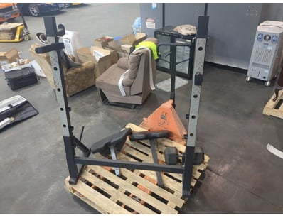Assorted Gym items including, Gym rack, Dumbbell ,...