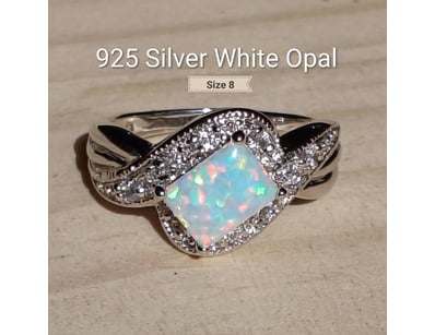 925 SILVER RING WITH WHITE LAB CREATED FIRE OPAL A...