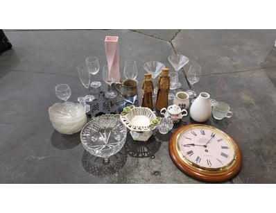 Assorted Homeware Items Including Clock, Glassware...