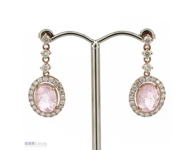 14K ROSE GOLD, PINK MORGANITE AND DIAMOND, HALO DR...