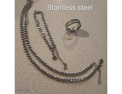 STAINLESS STEEL CUBAN LINK CHAIN NECKLACE AND BRAC...