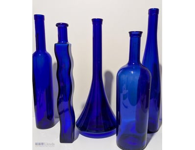 LARGE COBALT BLUE GLASS BOTTLES, QTY OF 5

Tallest...
