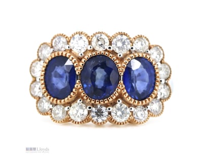 14K WHITE/ROSE GOLD, BLUE SAPPHIRE AND DIAMOND, TR...