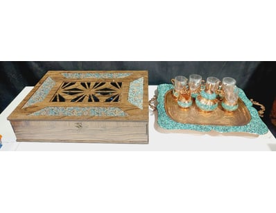 PERSIAN FIROOZEH KOOBI (TURQUOISE INLAY) TEA SET M...