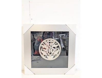 Contemporary mixed-media art installation featurin...