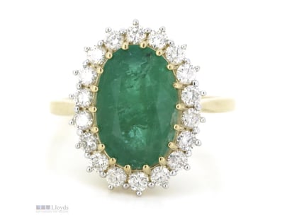 14K YELLOW GOLD, EMERALD AND DIAMOND, VINTAGE INSP...
