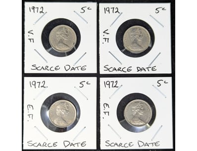 FOUR 1972 AUSTRALIAN FIVE CENT COINS

Conditions...
