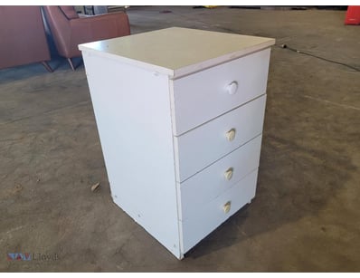 Wooden 4 Drawer Bedside Table - White. Used Condit...