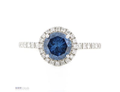 14K WHITE GOLD, FANCY BLUE DIAMOND AND DIAMOND, HA...