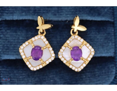 NATURAL AMETHYST & MOTHER OF PEARL (NACRE) EARRING...
