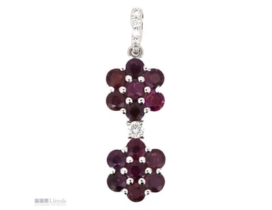 14K WHITE GOLD, PINK SAPPHIRE AND DIAMOND, FLORAL ...
