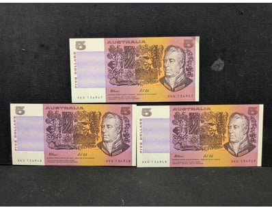 AUSTRALIAN FIVE DOLLAR NOTES - SEQUENTIAL SERIAL N...