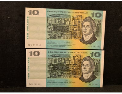 AUSTRALIAN $10 NOTES - CONSECUTIVE SERIAL NUMBERS ...