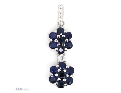 14K WHITE GOLD, SAPPHIRE AND DIAMOND, FLOWER DROP ...