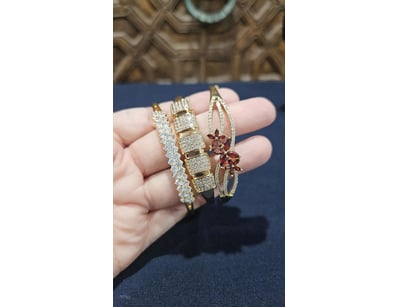 3XPCS  GOLD PLATED BANGLES WITH CUBAIC ZIRCONIA  S...