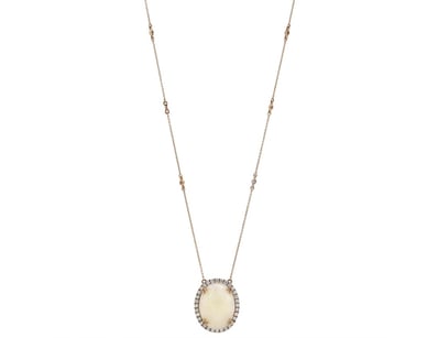 14K ROSE GOLD, AUSTRALIAN OPAL AND DIAMOND, HALO P...