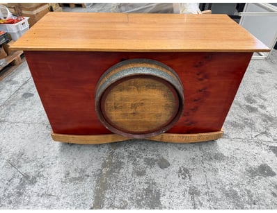 Vintage timber bar counter featuring a striking tw...