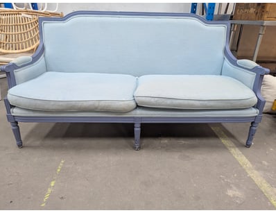 Couch, blue timber frame, blue upholstery 

Note...