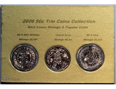 2006  TRIO 50C COINS COLLECTION LOWER MINTAGE QE I...